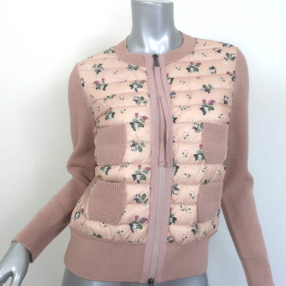 Moncler Magolione Tricot Alla Coreana Floral Knit Puffer Jacket Pink Size Small - Picture 1 of 11